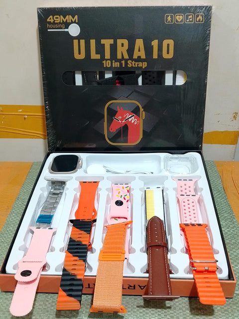 ULTRA 10 Smartwatch | 49mm 10-in-1 Strap Combo Set | Fitness & Calling Watch with Multiple Straps