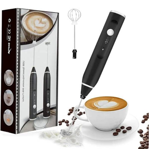 Rechargeable Electric Milk Frother | Handheld Foam Maker & Coffee Whisk with 3 Speed Settings (2 Whisks Included)
